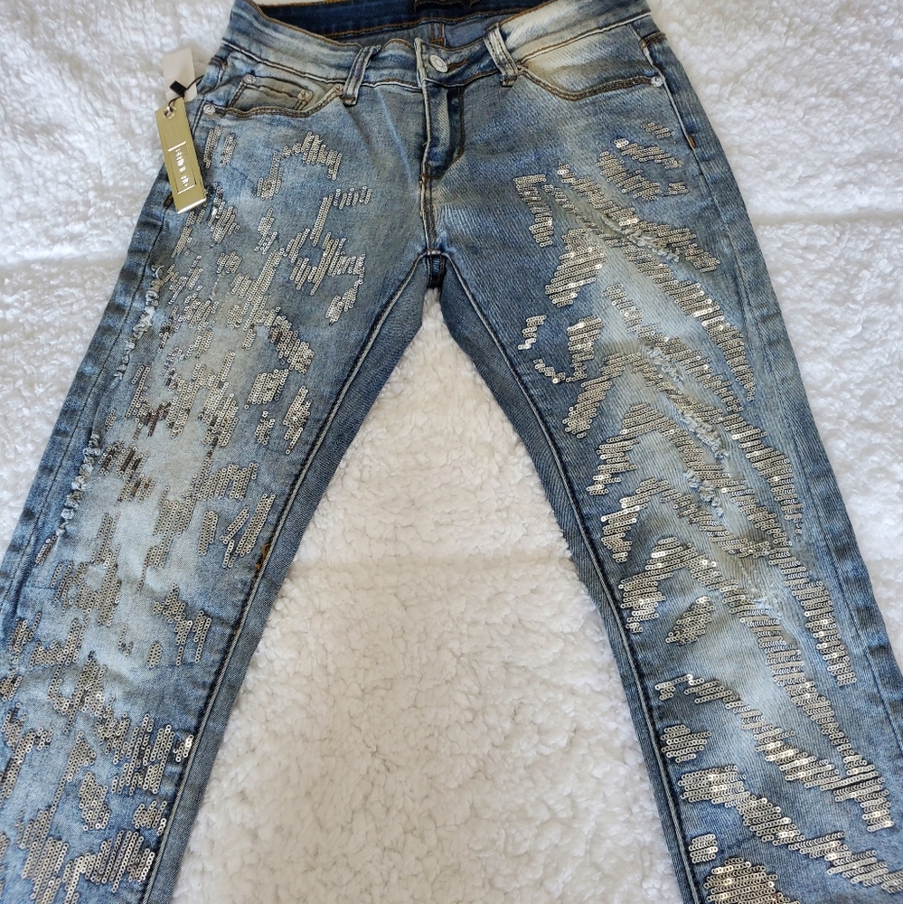 NWT DENIMLAND SEQUIN LEG JEANS SIZE 3